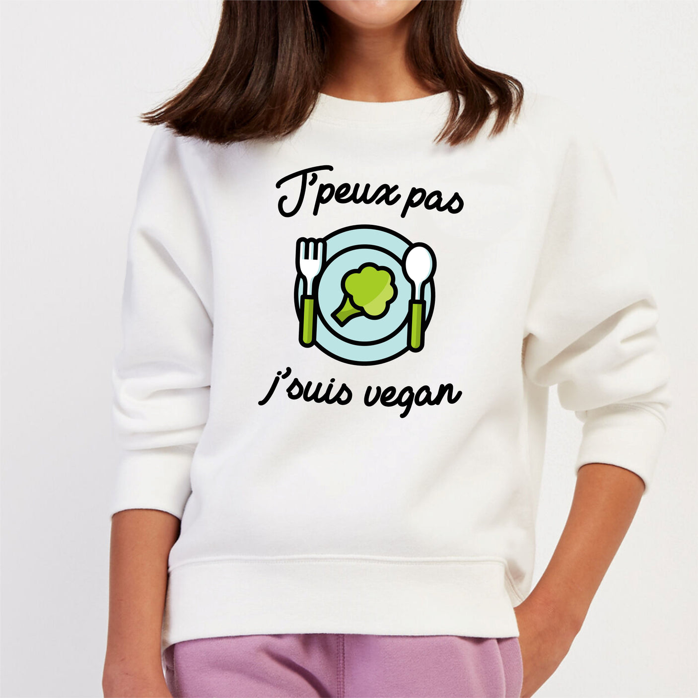 Sweat Enfant J'peux pas j'suis vegan Blanc