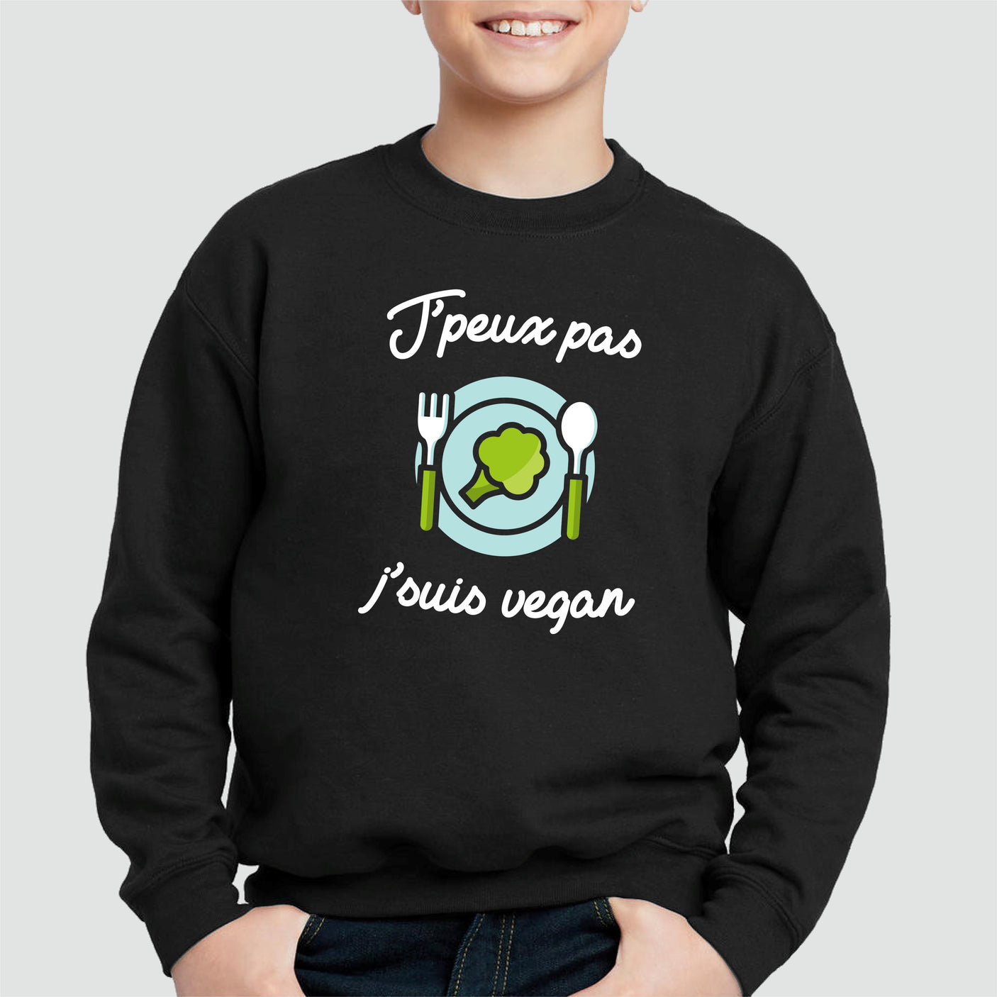 Sweat Enfant J'peux pas j'suis vegan Noir