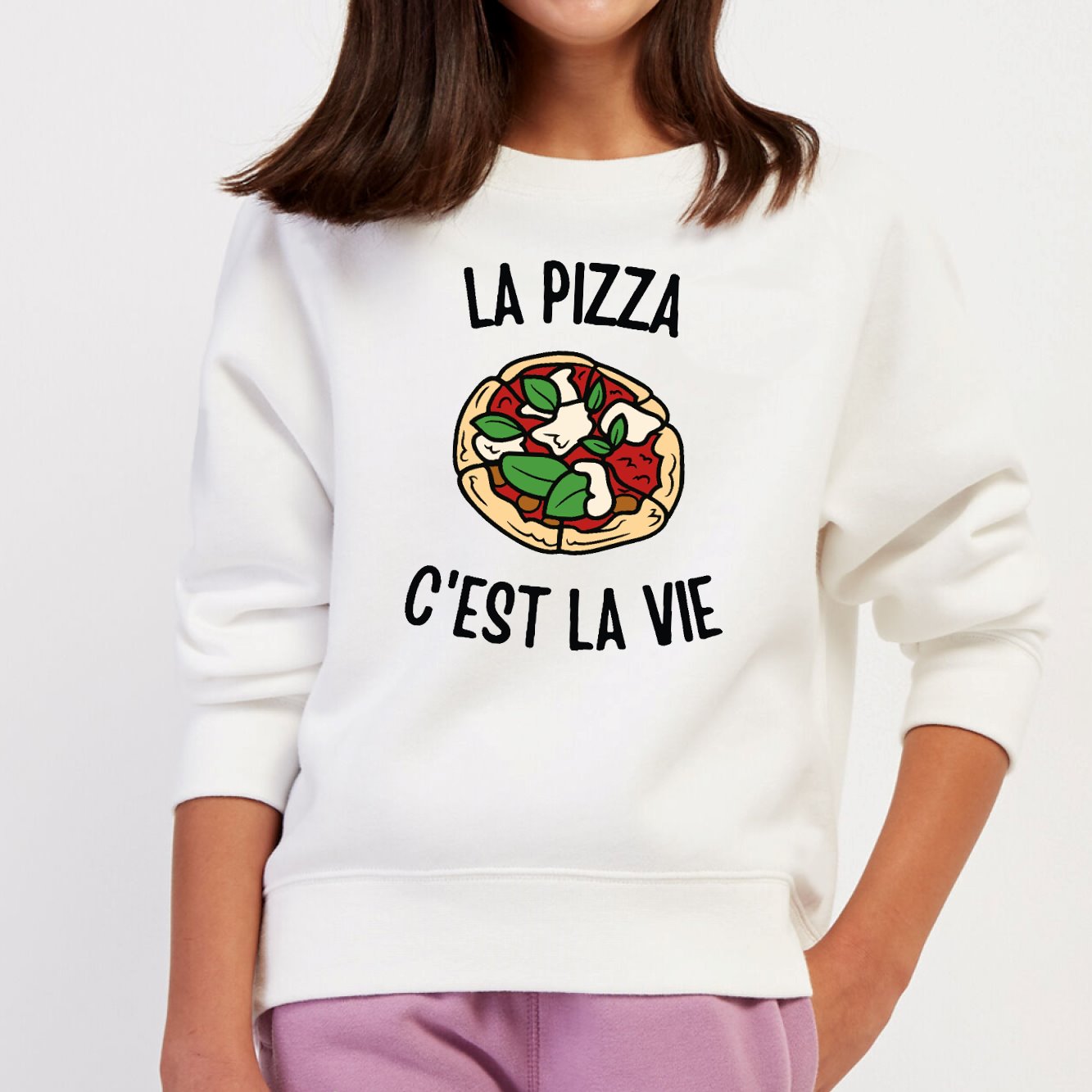 Sweat Enfant La pizza c'est la vie Blanc