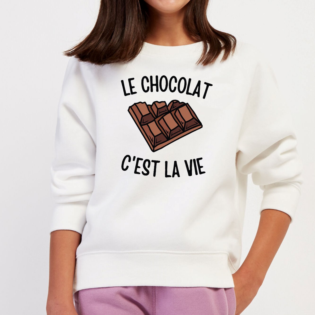 Sweat Enfant Le chocolat c'est la vie Blanc