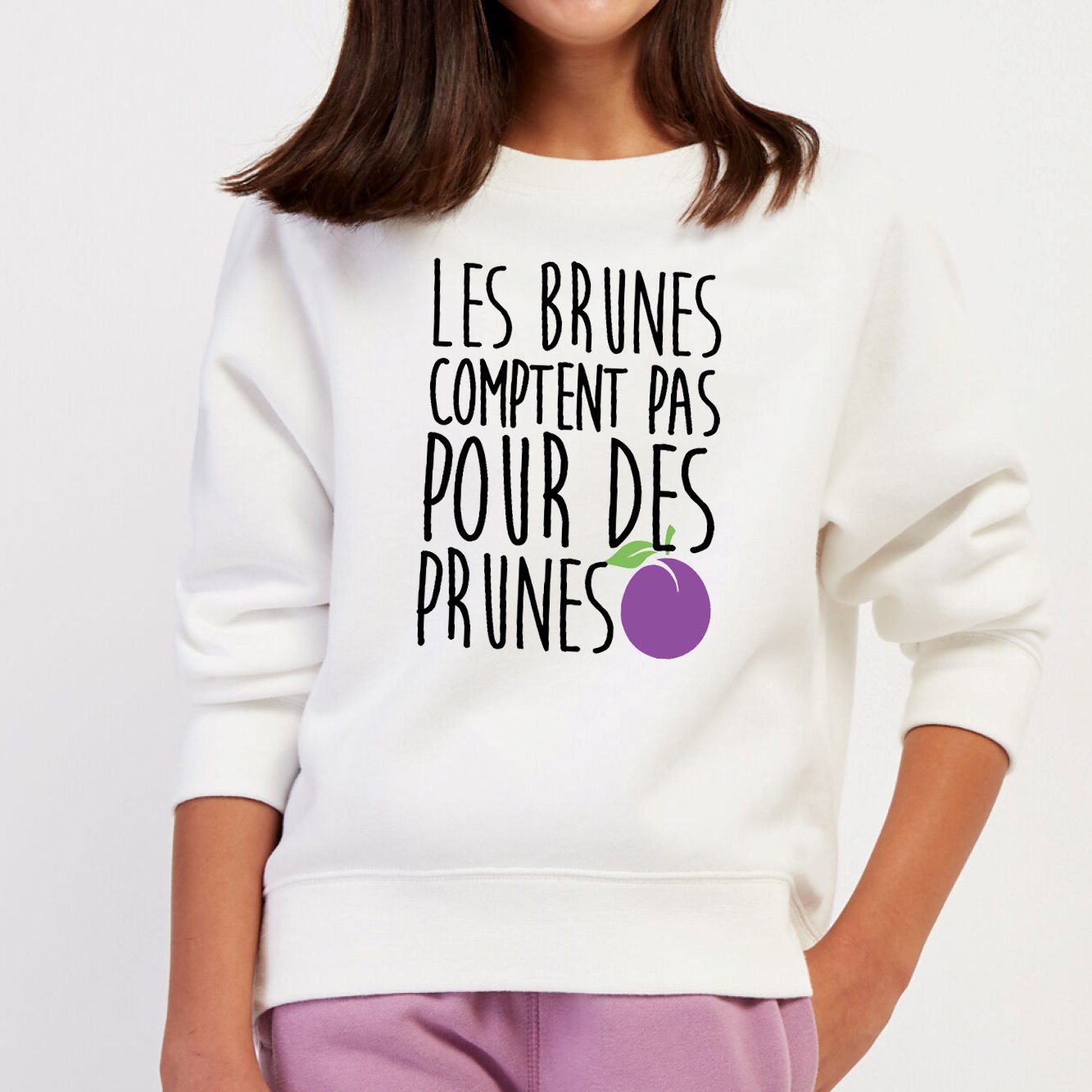 Sweat Enfant Les brunes comptent pas pour des prunes Blanc