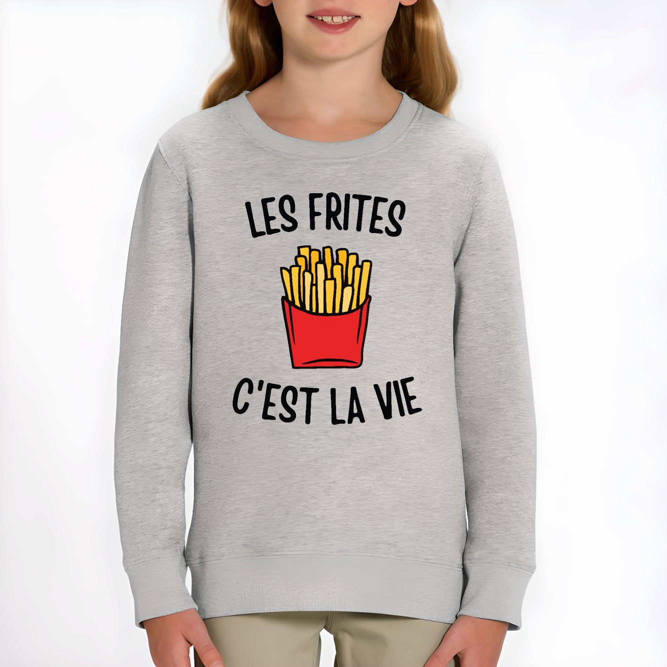 Sweat Enfant Les frites c'est la vie Gris