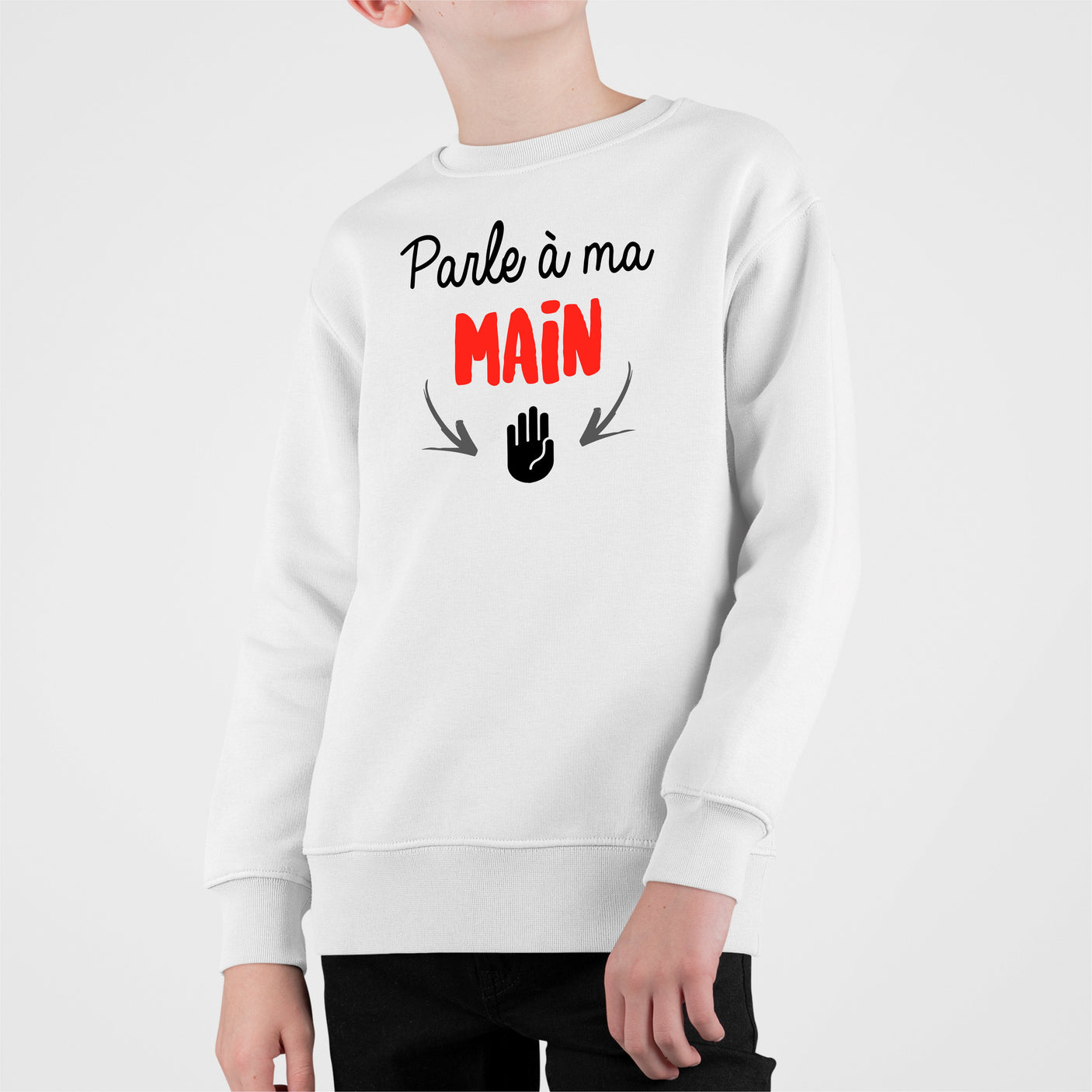 Sweat Enfant Parle à ma main Blanc