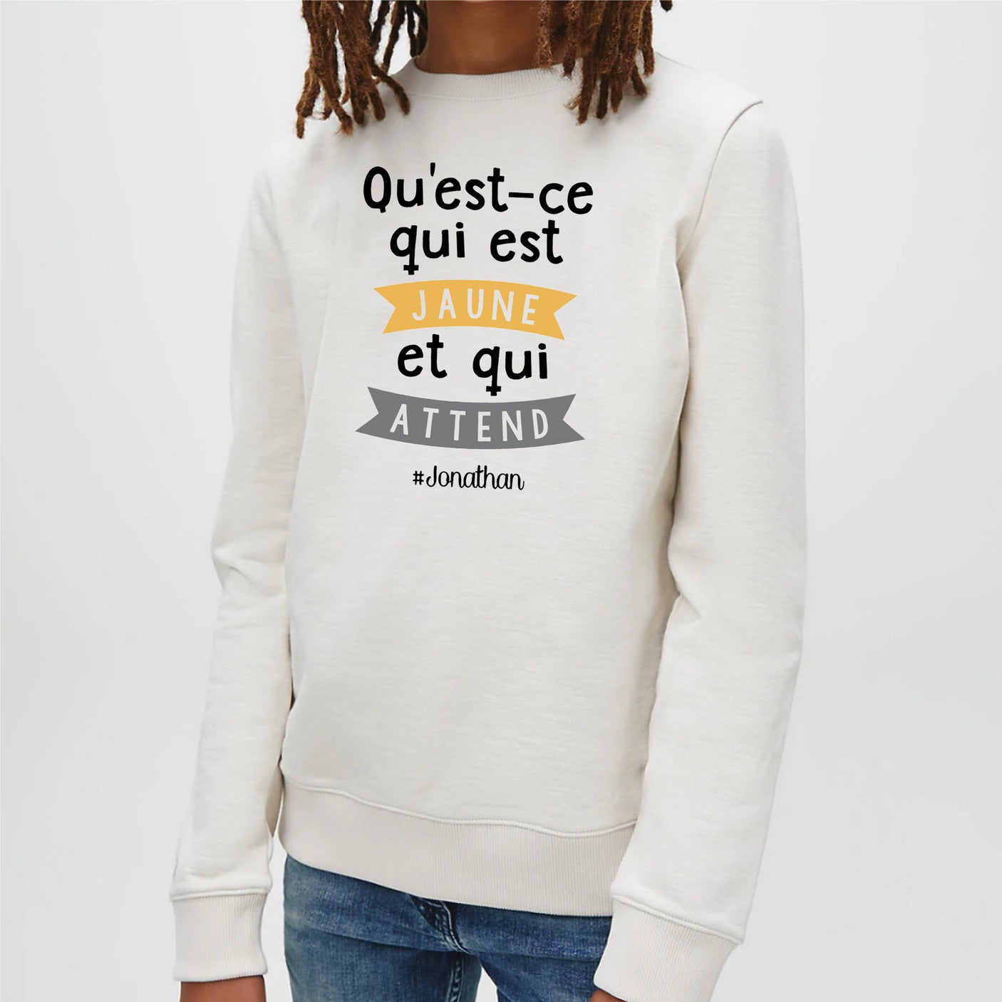 Sweat Enfant Qu'est-ce qui est jaune Jonathan Blanc