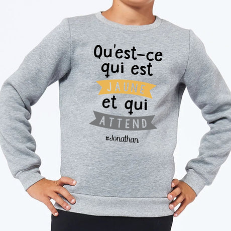 Sweat Enfant Qu'est-ce qui est jaune Jonathan Gris