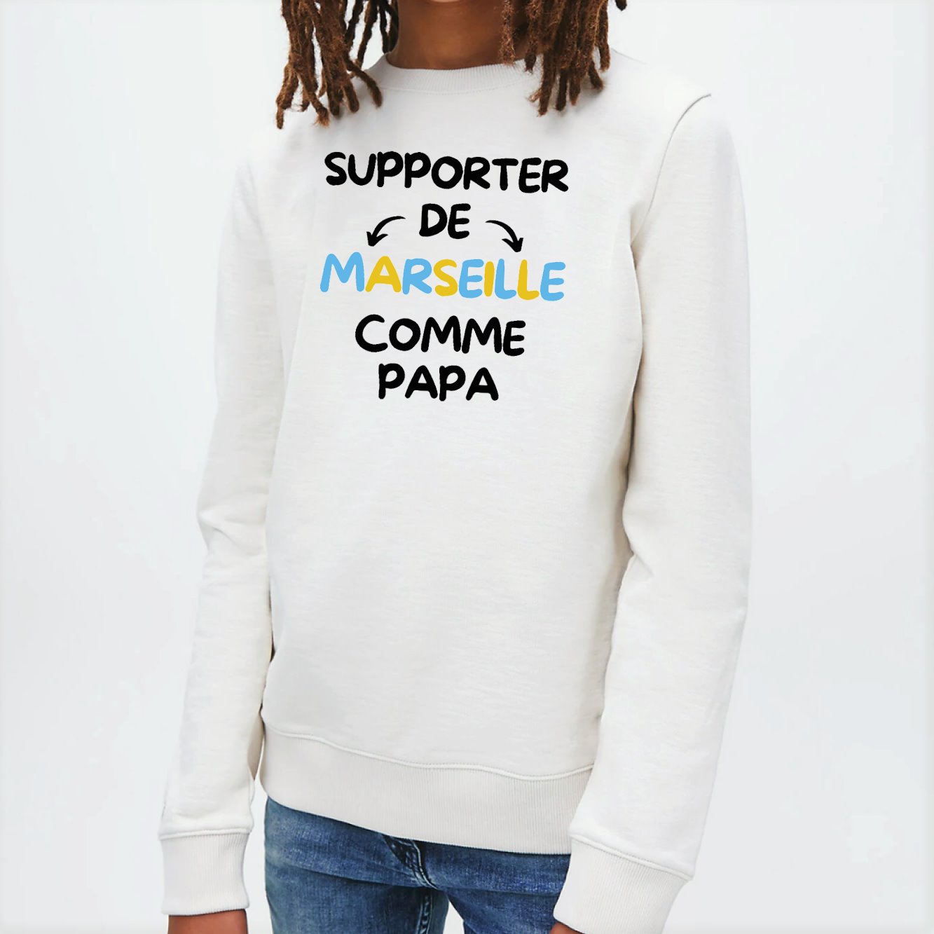 Sweat Enfant Supporter de Marseille comme papa Blanc