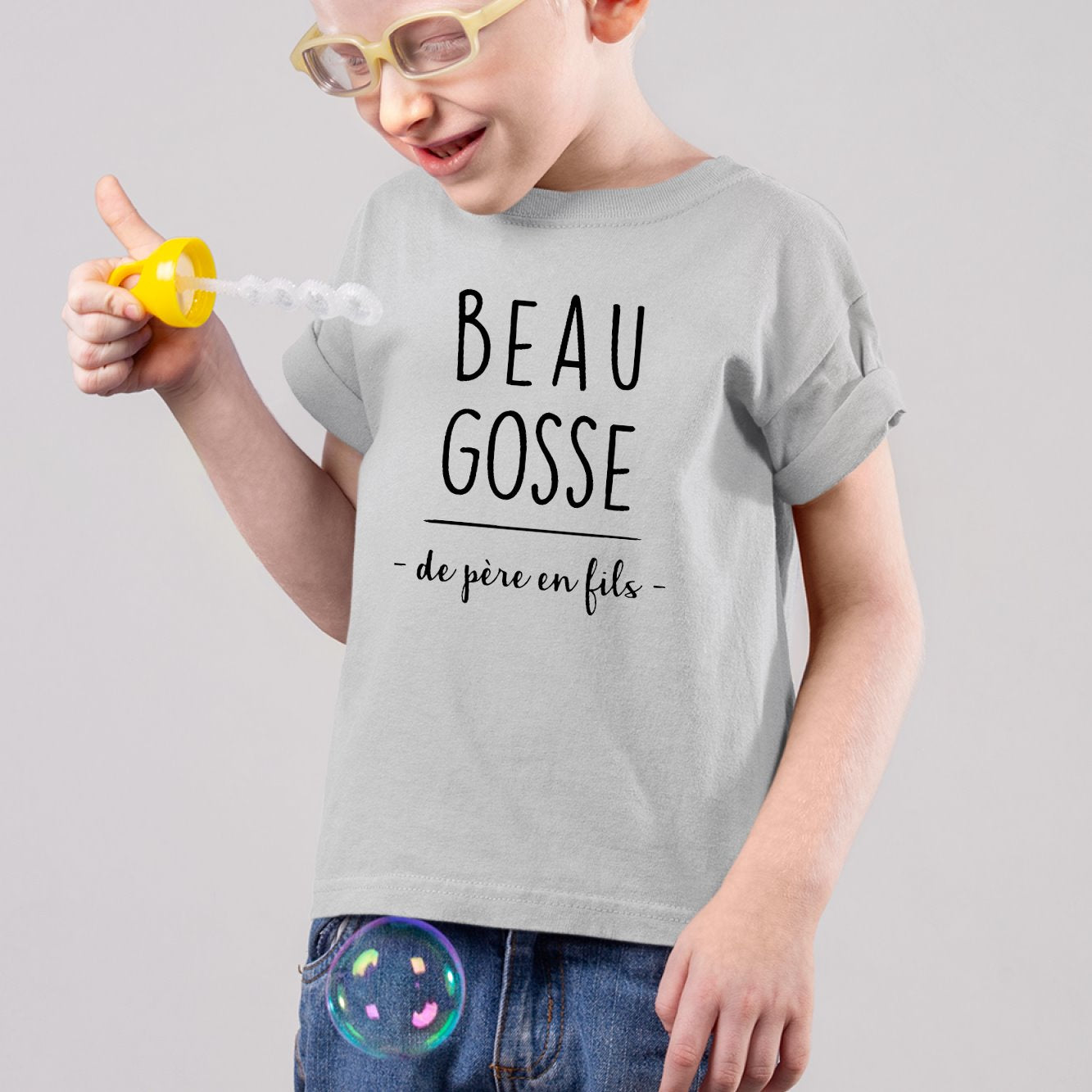 T-Shirt Enfant Beau gosse de père en fils Gris