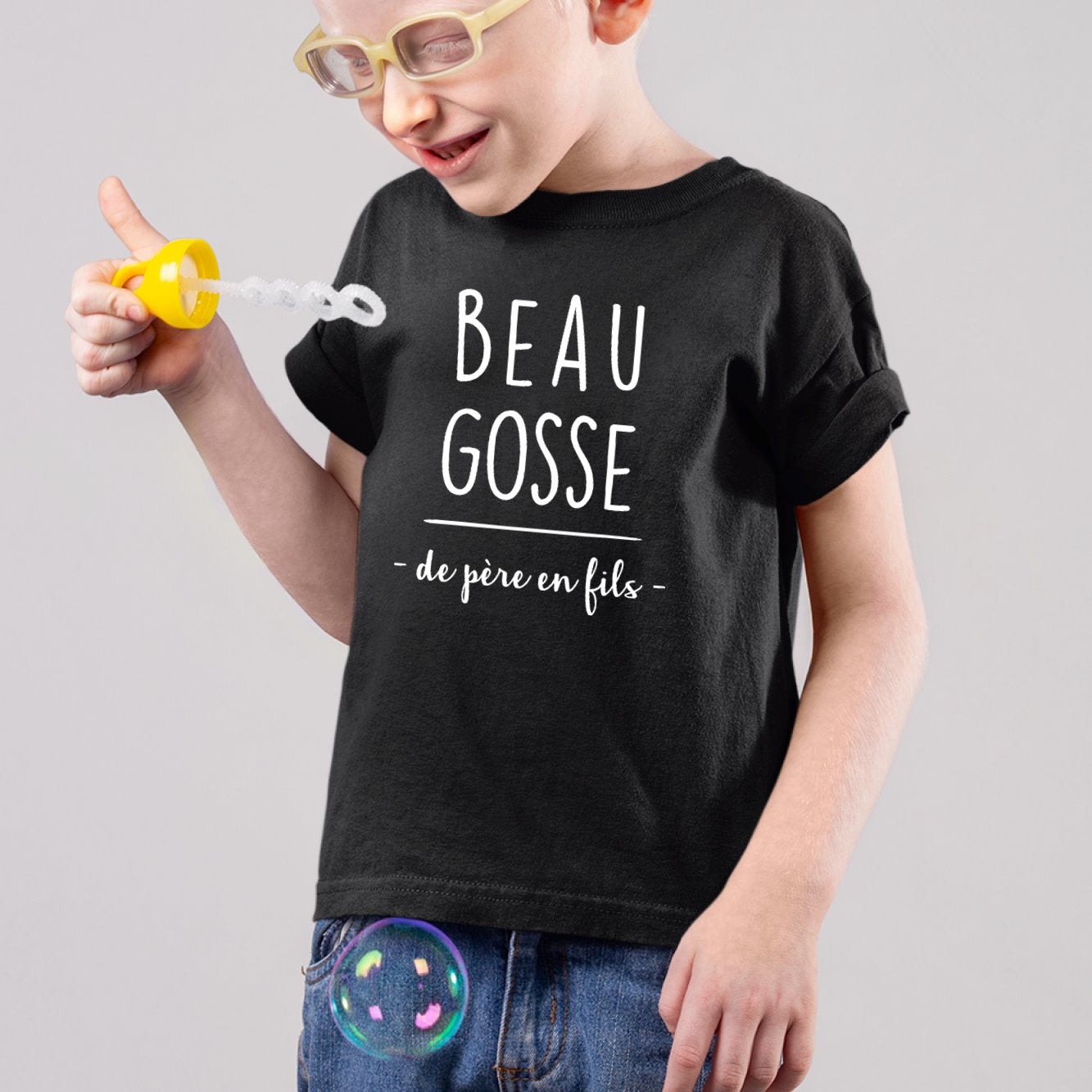 T-Shirt Enfant Beau gosse de père en fils Noir