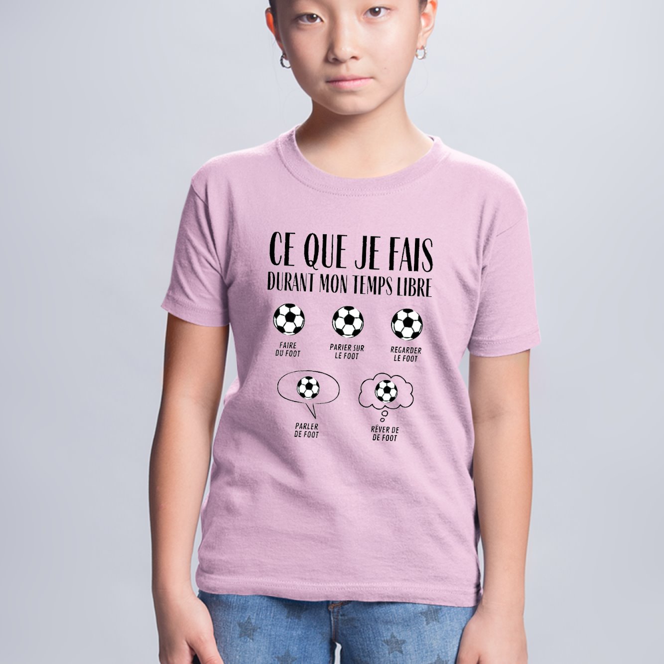 T-Shirt Enfant Ce que je fais durant mon temps libre Foot Rose