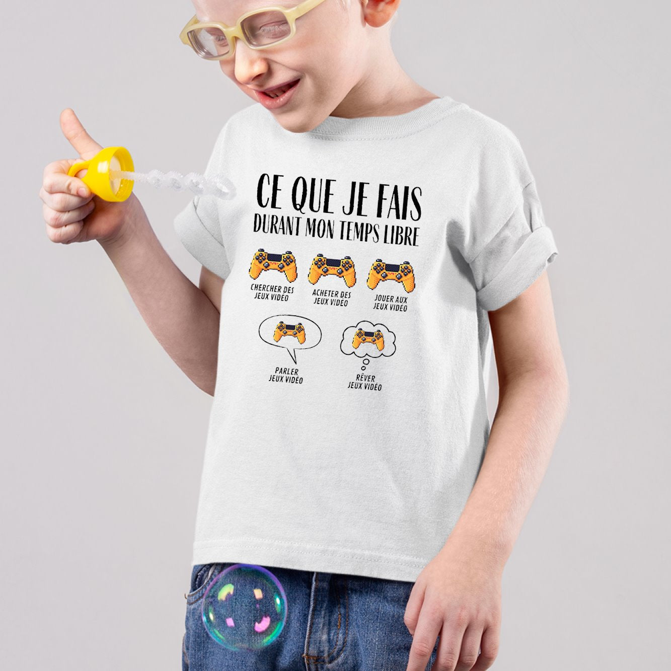 T-Shirt Enfant Ce que je fais durant mon temps libre Jeux vidéo Blanc