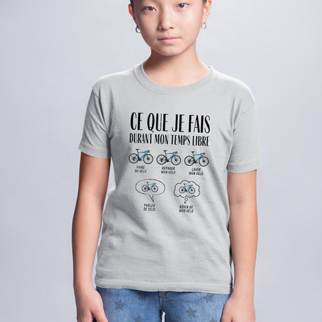 T-Shirt Enfant Ce que je fais durant mon temps libre Vélo Gris