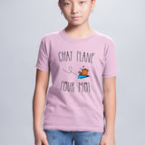 T-Shirt Enfant Chat plane pour moi Rose