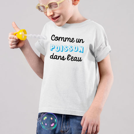 T-Shirt Enfant Comme un poisson dans l'eau Blanc