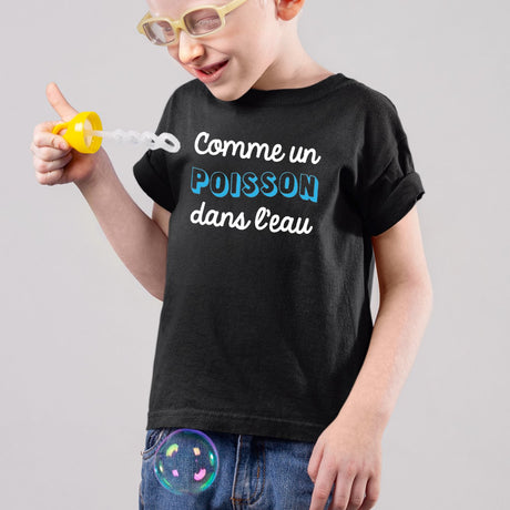 T-Shirt Enfant Comme un poisson dans l'eau Noir