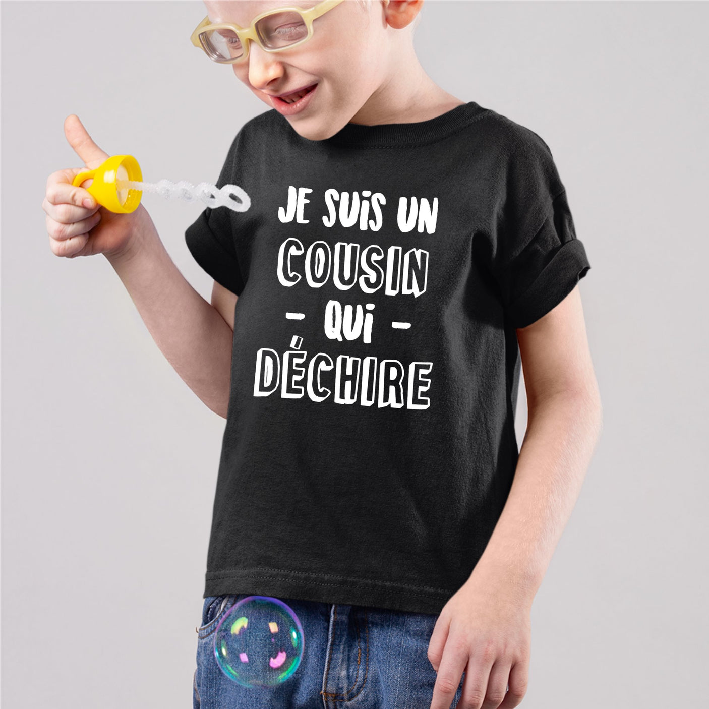 T-Shirt Enfant Cousin qui déchire Noir