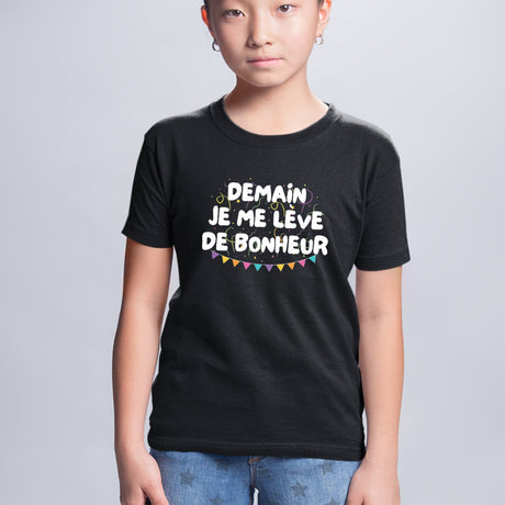 T-Shirt Enfant Demain je me lève de bonheur Noir