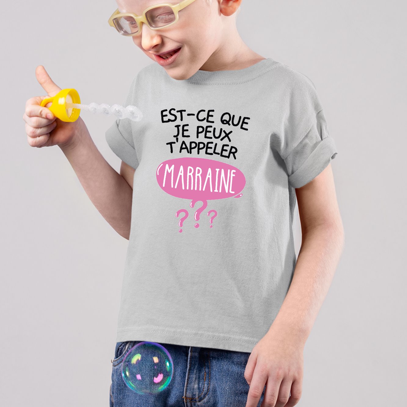 T-Shirt Enfant Est-ce que je peux t'appeler marraine Gris