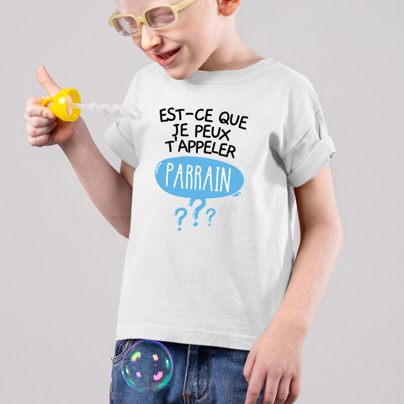 T-Shirt Enfant Est-ce que je peux t'appeler parrain Blanc