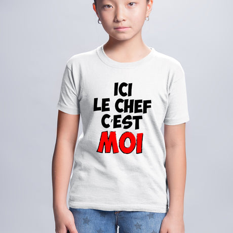 T-Shirt Enfant Ici le chef c'est moi Blanc