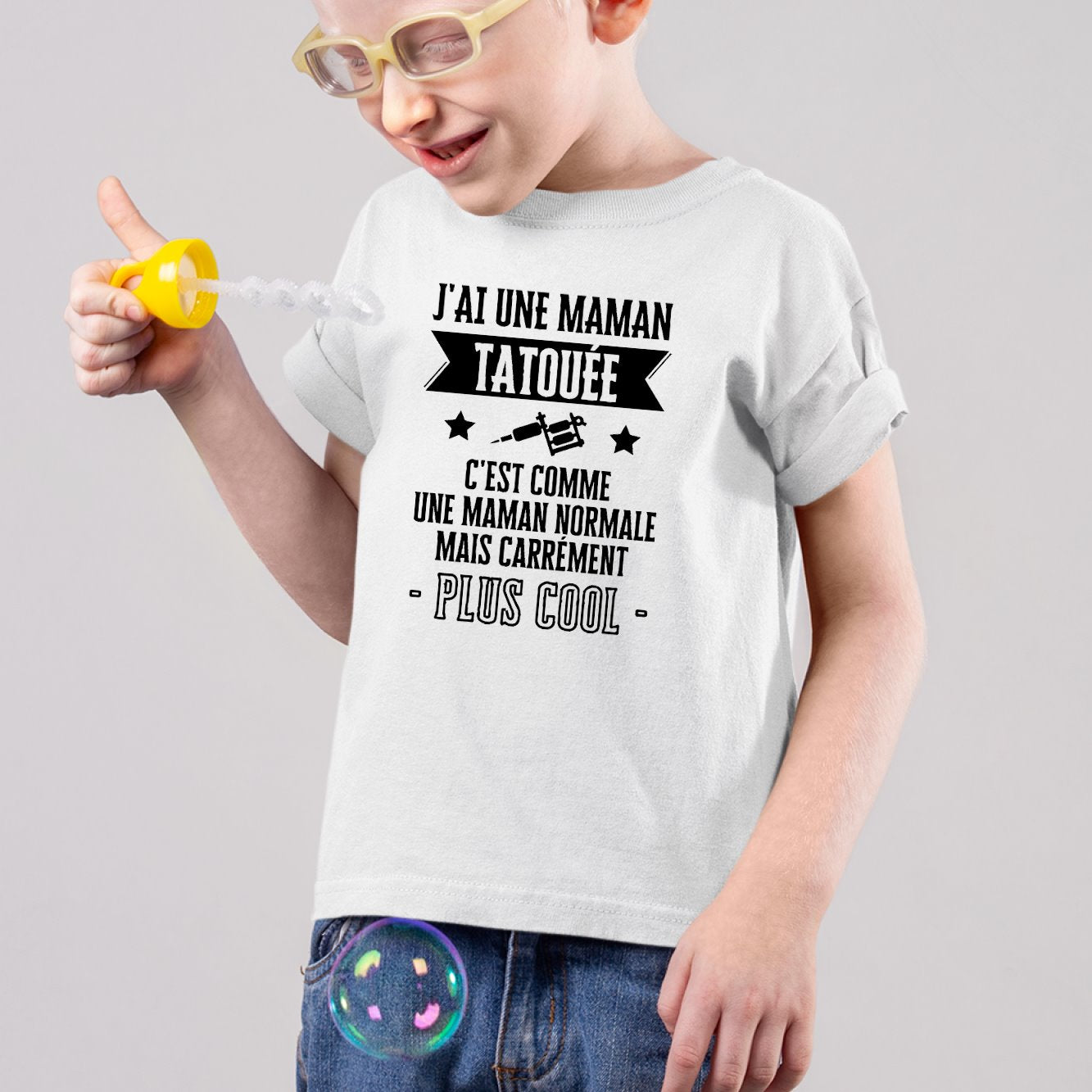 T-Shirt Enfant J'ai une maman tatouée Blanc