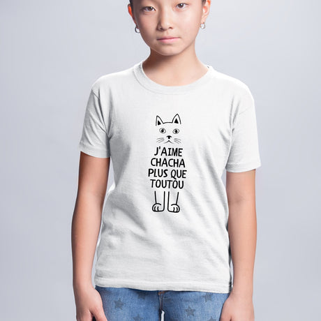 T-Shirt Enfant J'aime chacha plus que toutou Blanc