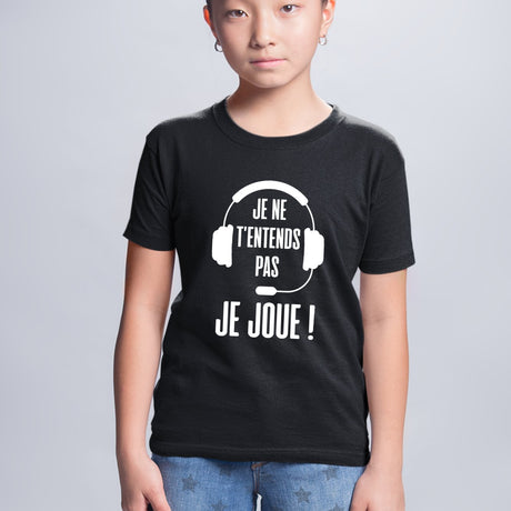 T-Shirt Enfant Je ne t'entends pas je joue Noir