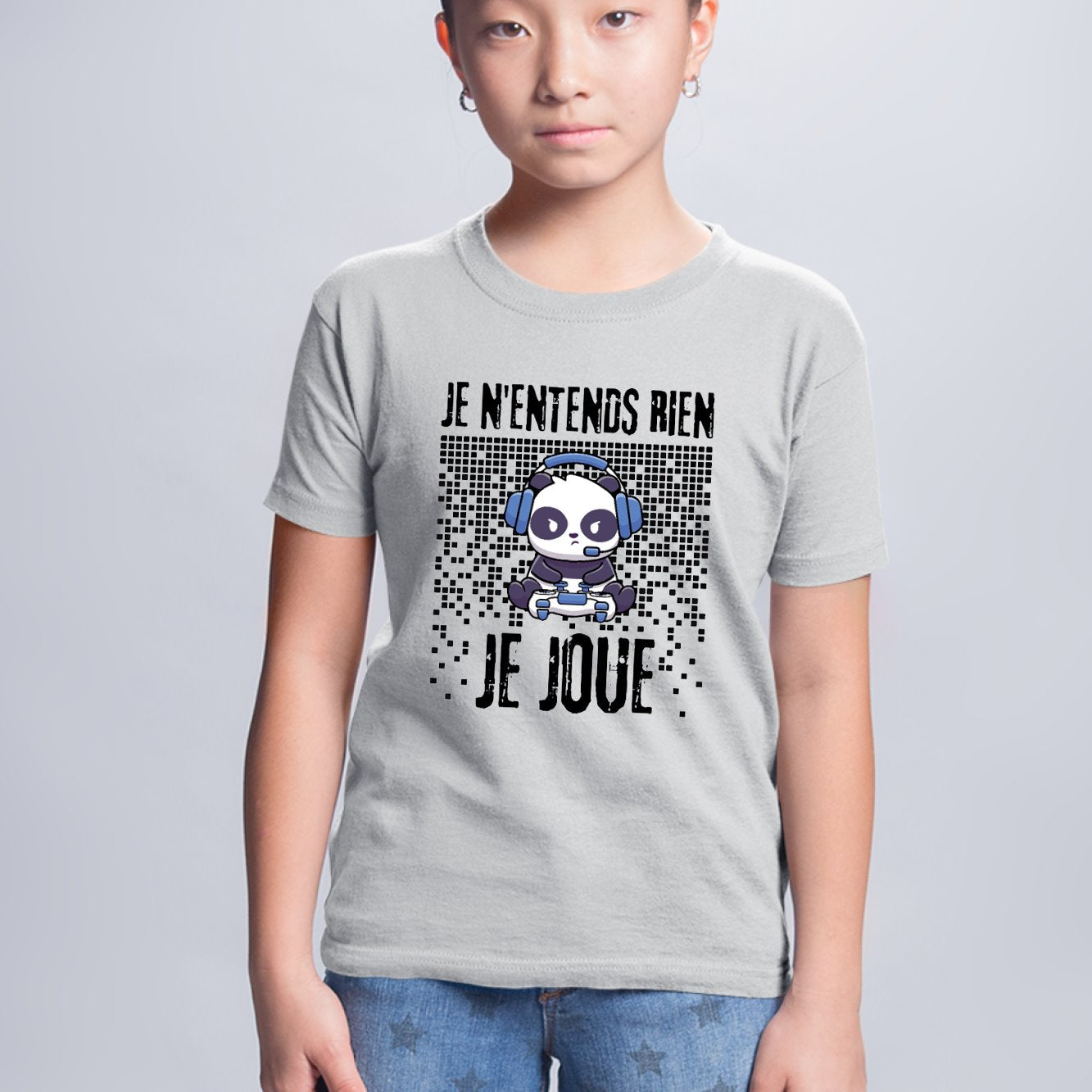 T-Shirt Enfant Je n'entends rien je joue Gris