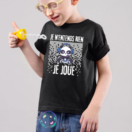 T-Shirt Enfant Je n'entends rien je joue Noir