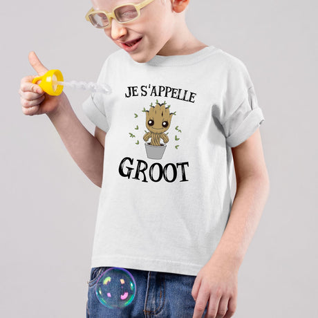 T-Shirt Enfant Je s'appelle Groot Blanc