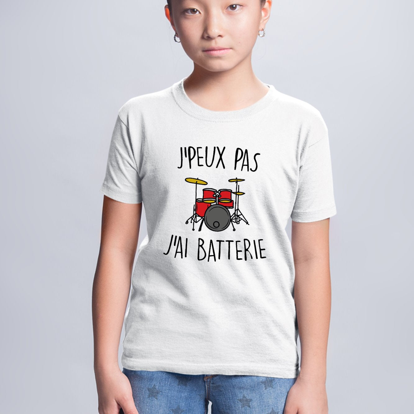 T-Shirt Enfant J'peux pas j'ai batterie Blanc