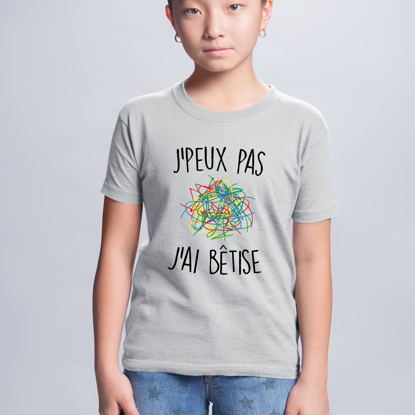 T-Shirt Enfant J'peux pas j'ai bêtise Gris