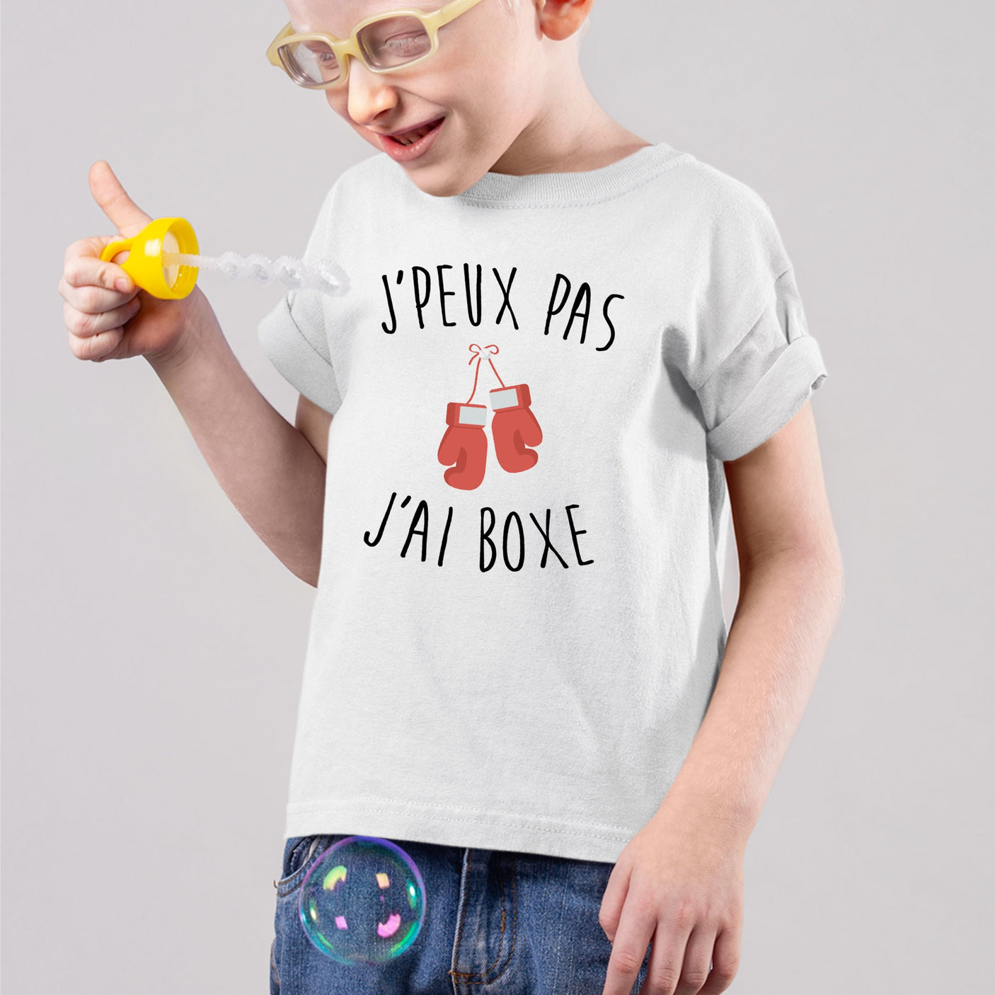 T-Shirt Enfant J'peux pas j'ai boxe Blanc