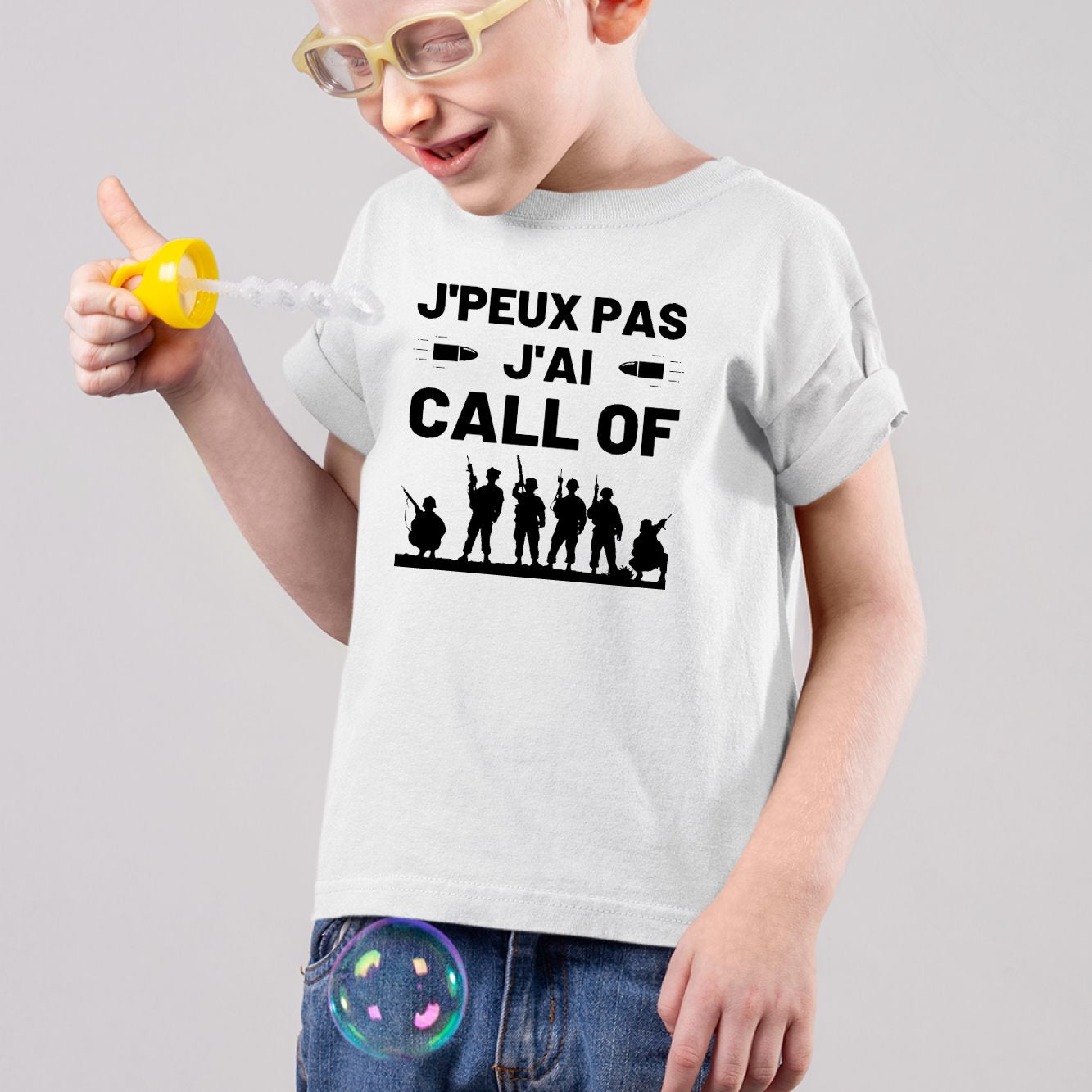 T-Shirt Enfant J'peux pas j'ai call of Blanc