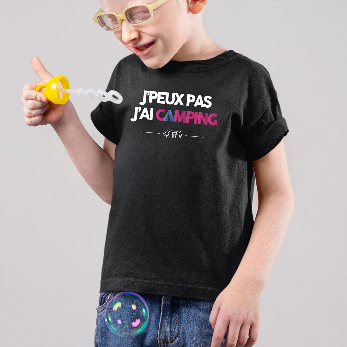 T-Shirt Enfant J'peux pas j'ai camping Noir