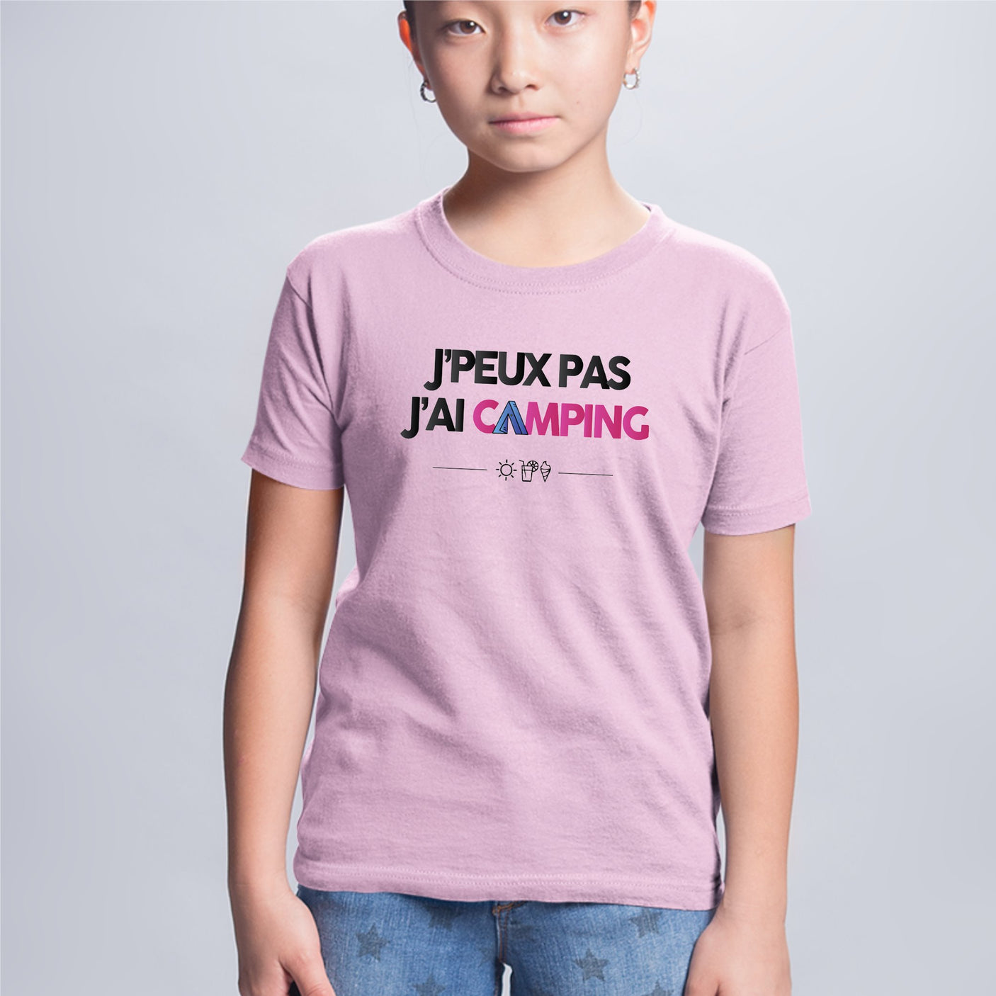 T-Shirt Enfant J'peux pas j'ai camping Rose