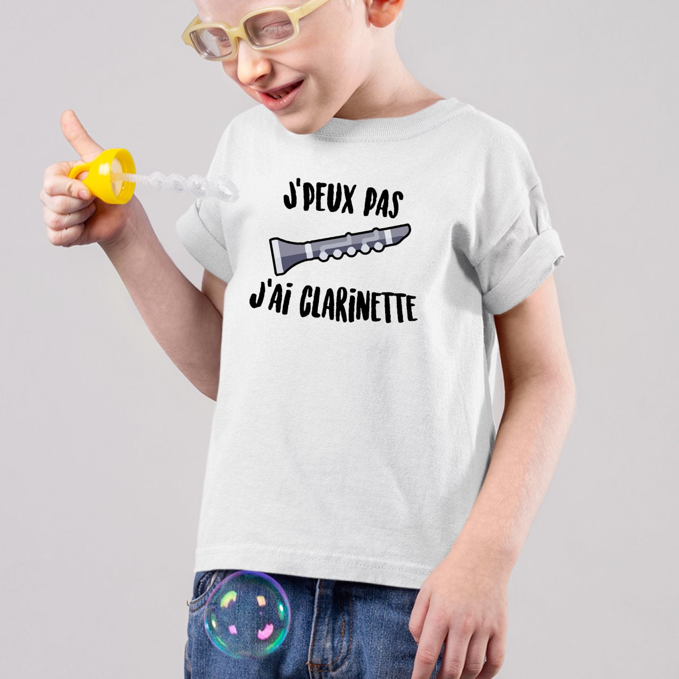 T-Shirt Enfant J'peux pas j'ai clarinette Blanc