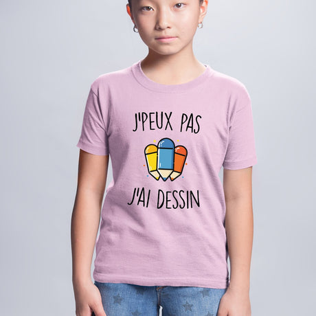 T-Shirt Enfant J'peux pas j'ai dessin Rose