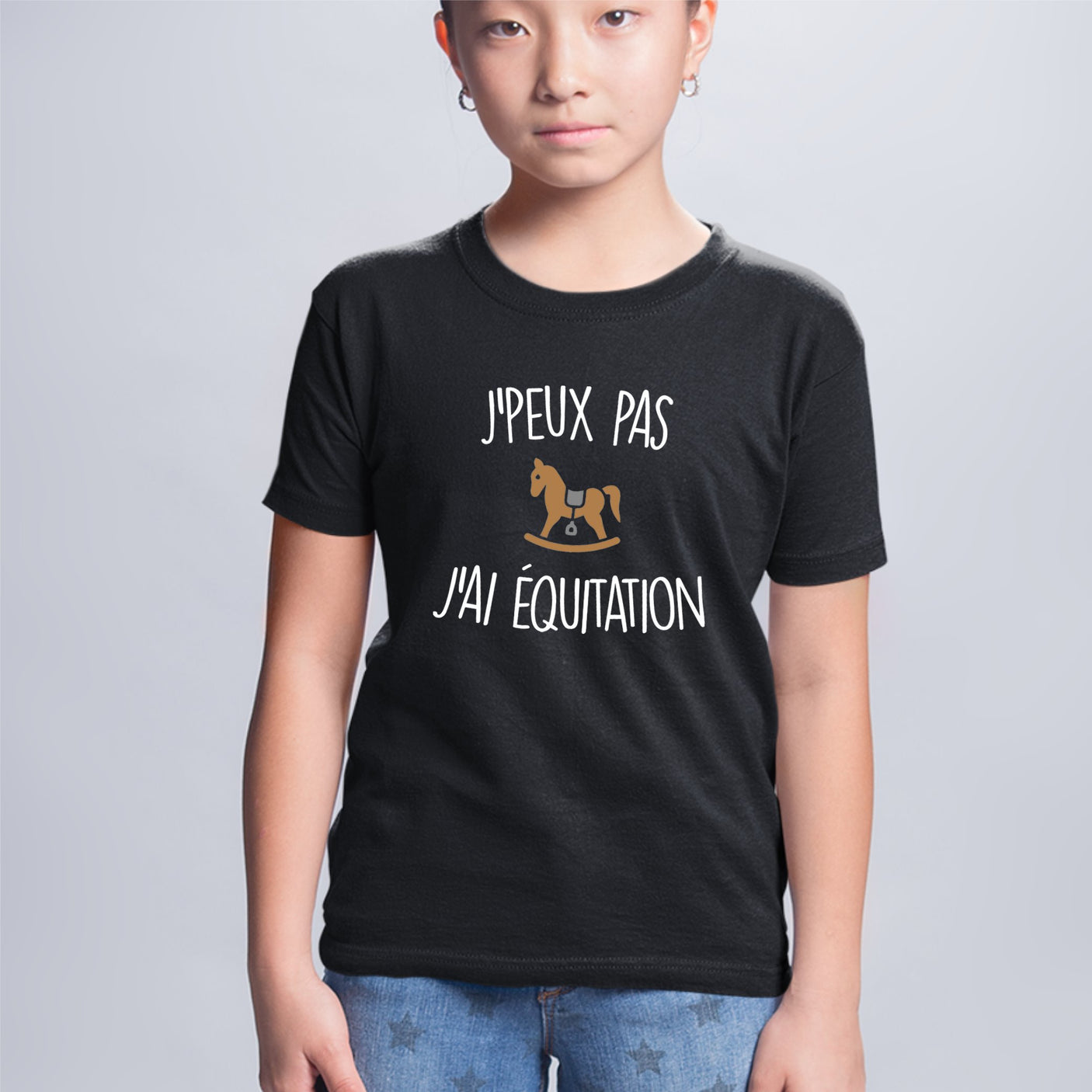 T-Shirt Enfant J'peux pas j'ai équitation Noir