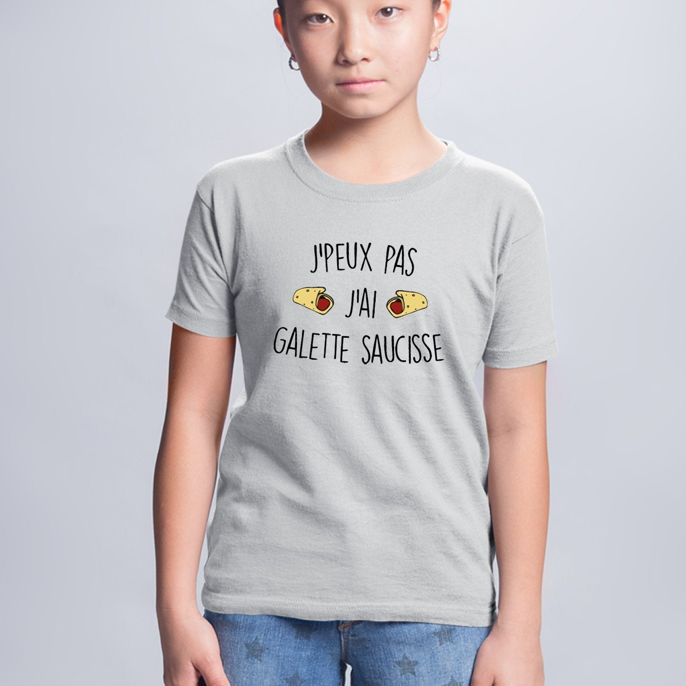 T-Shirt Enfant J'peux pas j'ai galette saucisse Gris