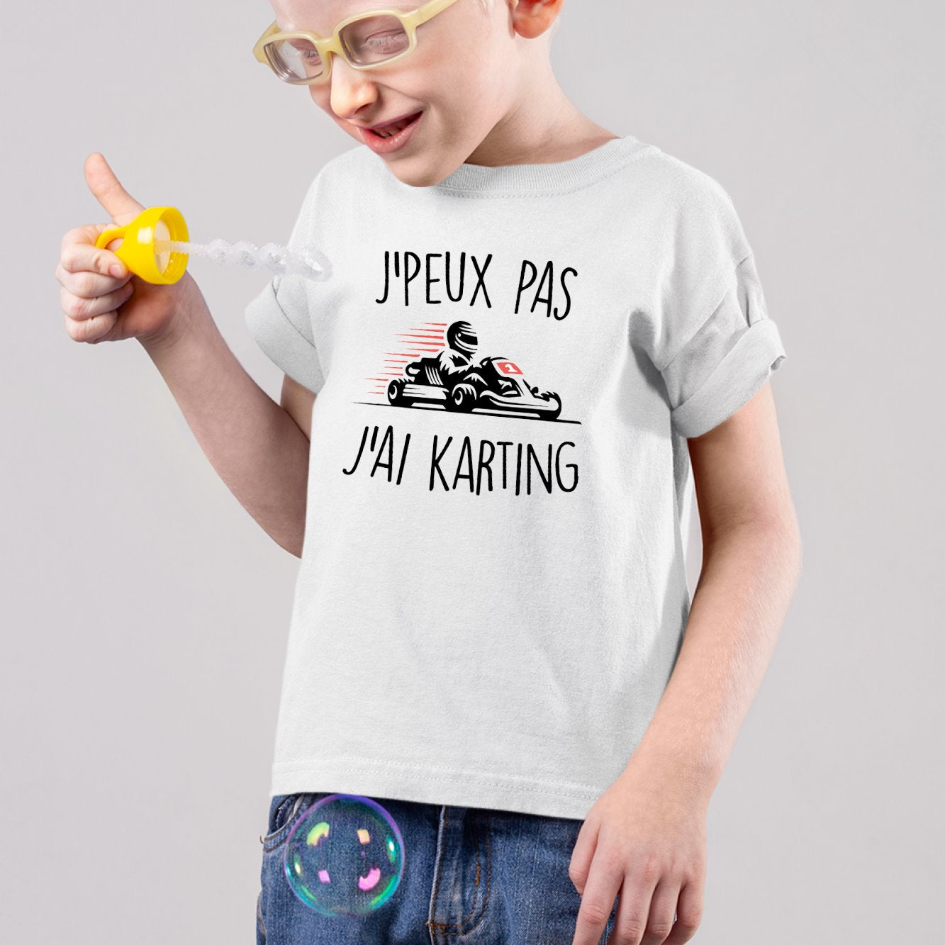 T-Shirt Enfant J'peux pas j'ai karting Blanc