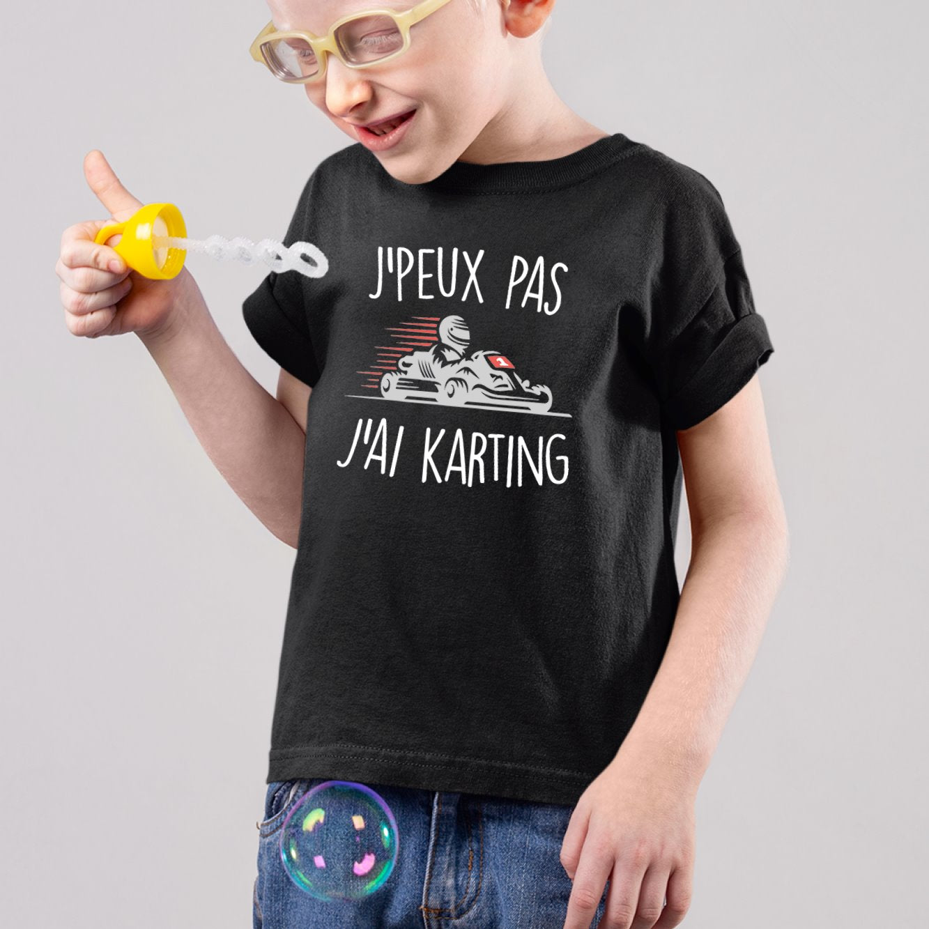 T-Shirt Enfant J'peux pas j'ai karting Noir