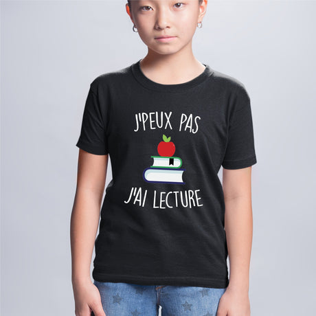 T-Shirt Enfant J'peux pas j'ai lecture Noir