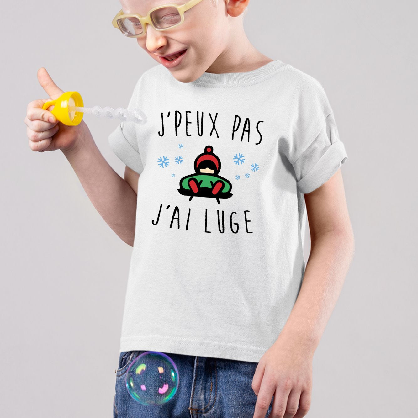 T-Shirt Enfant J'peux pas j'ai luge Blanc