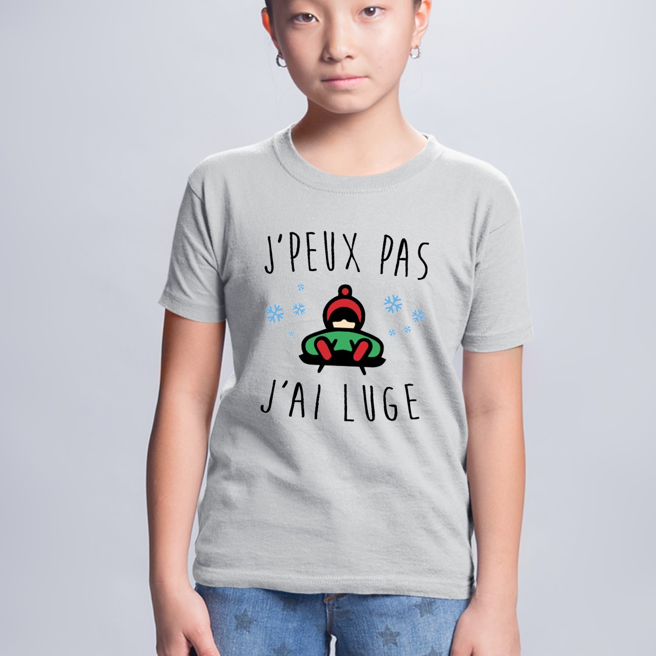 T-Shirt Enfant J'peux pas j'ai luge Gris