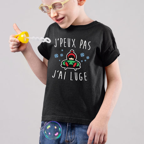 T-Shirt Enfant J'peux pas j'ai luge Noir