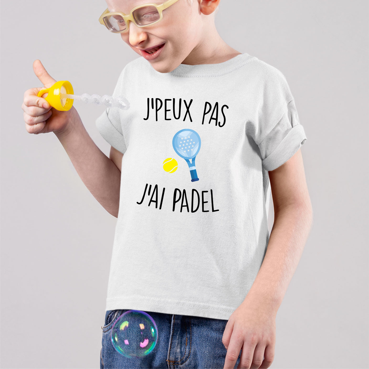 T-Shirt Enfant J'peux pas j'ai padel Blanc