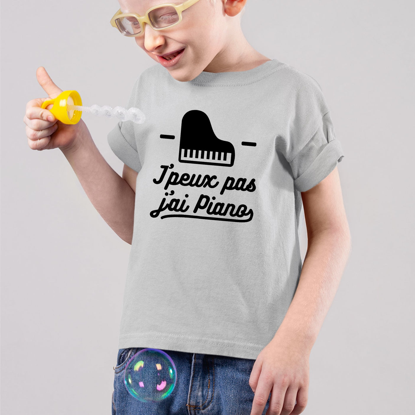 T-Shirt Enfant J'peux pas j'ai piano Gris