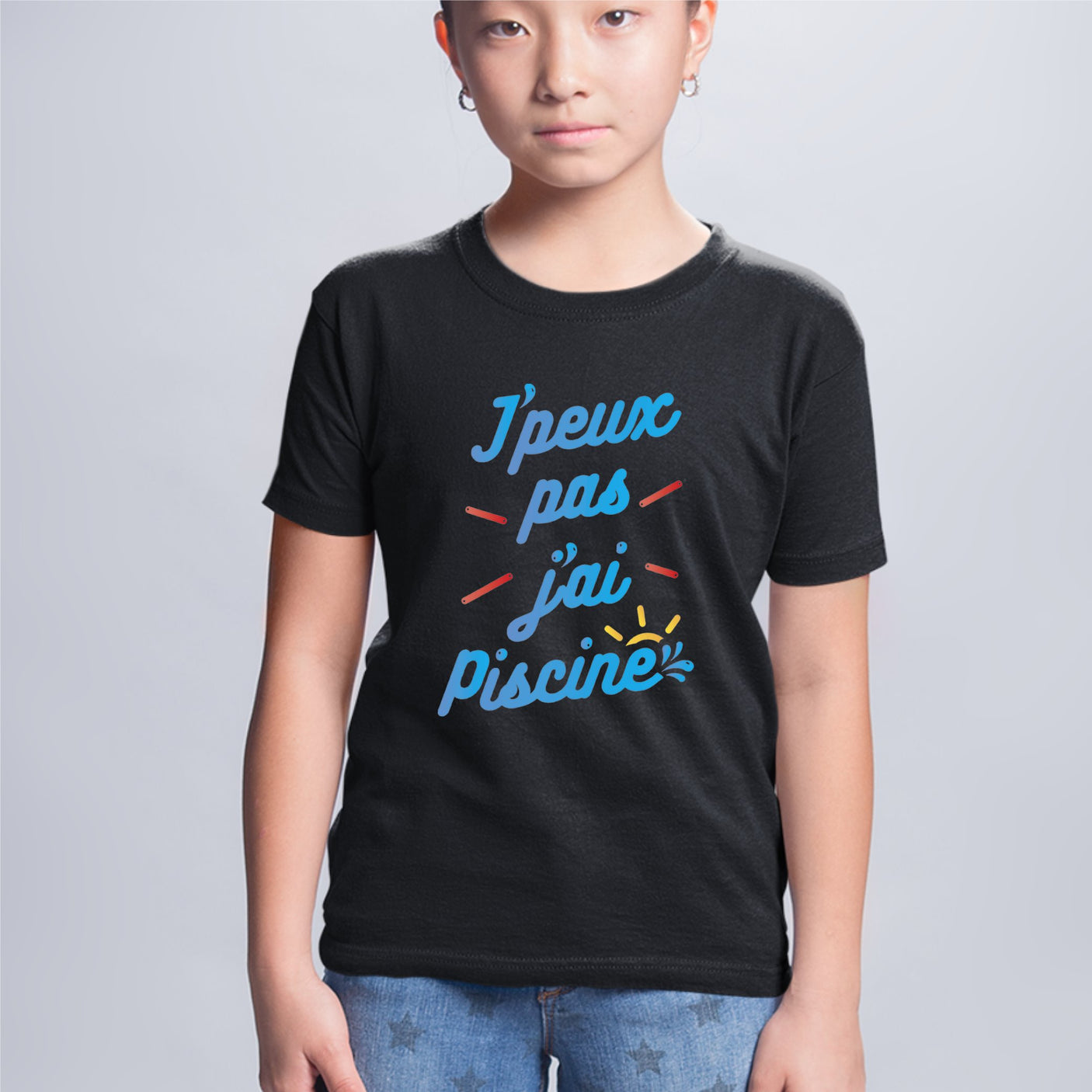 T-Shirt Enfant J'peux pas j'ai piscine Noir