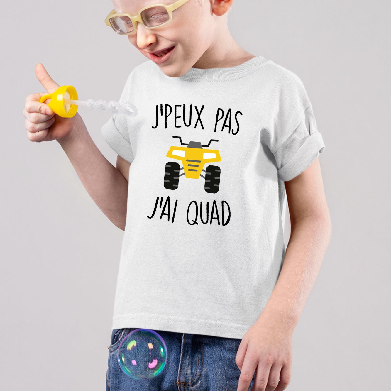 T-Shirt Enfant J'peux pas j'ai quad Blanc