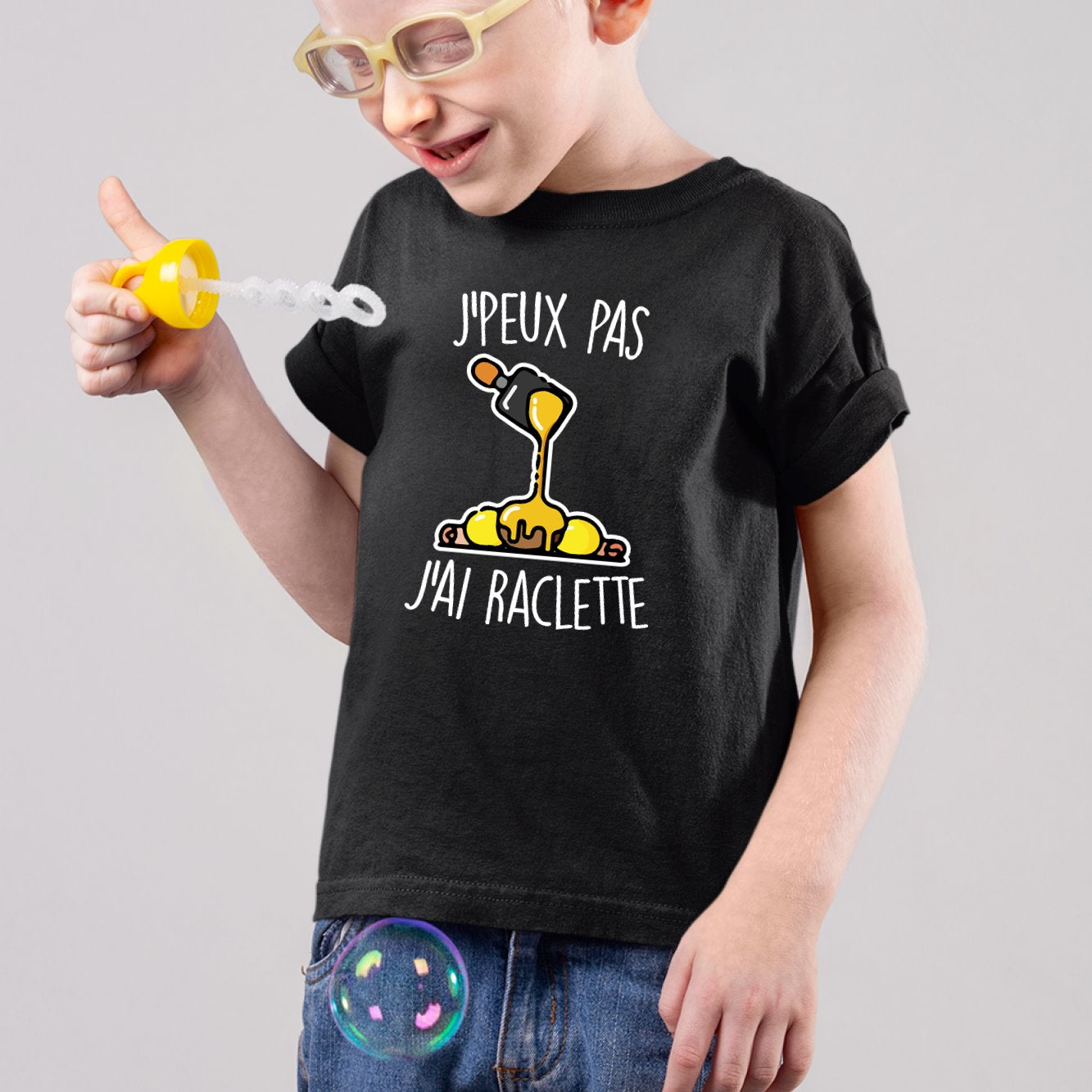 T-Shirt Enfant J'peux pas j'ai raclette Noir